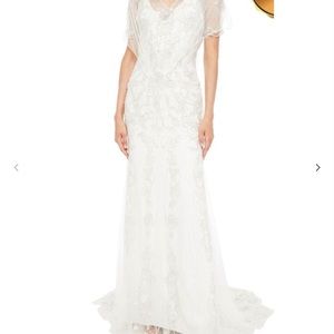 JENNY PACKHAM Bridal Gown US8 Embroidered Tulle Overlay Beaded N/defects $4158